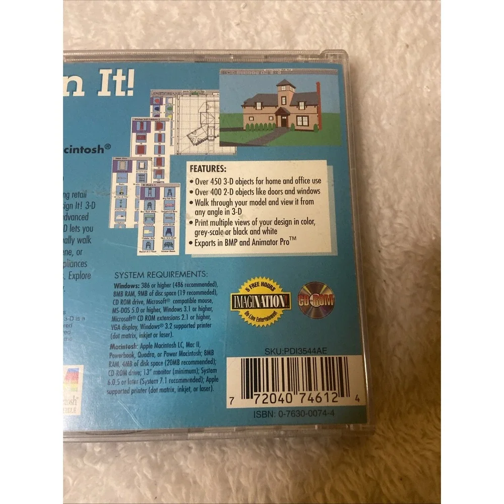 Design It 3D PC CD ROM VTG Softkey WIN MAC 1995 Interactive